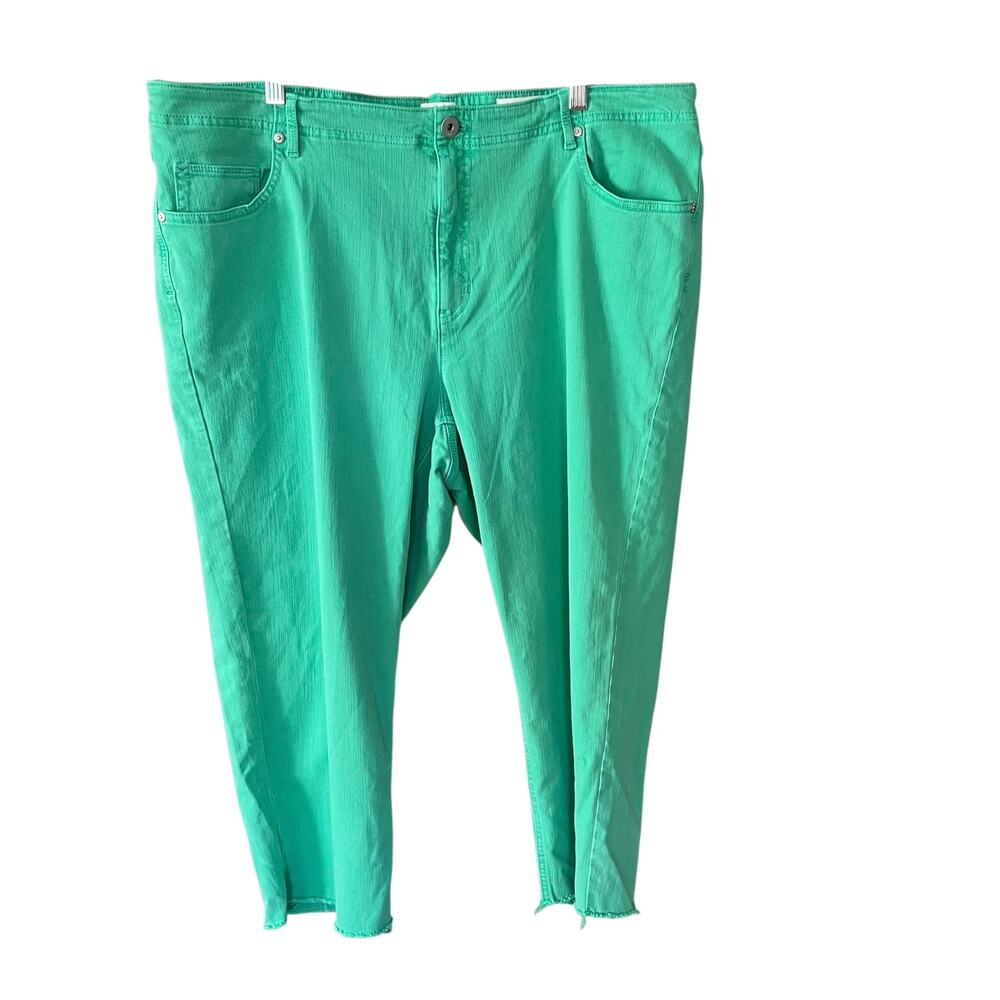 J Jill High Rise Straight Leg Crop Green Jeans Fray Cuff NEW Size 22